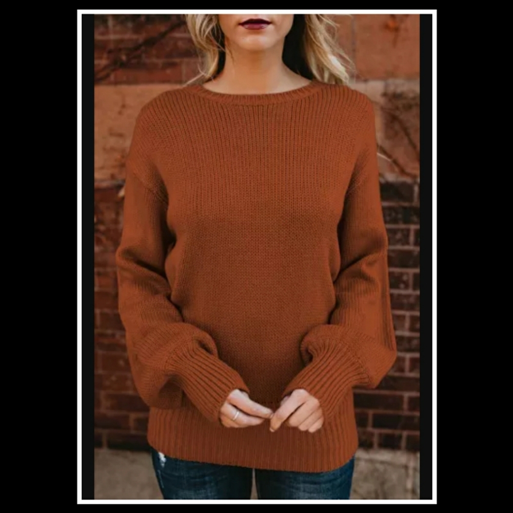 🎉HP🎉🖤Burnt Orange Hollow-out Back Sweater with Tie🖤 - Picture 2 of 6